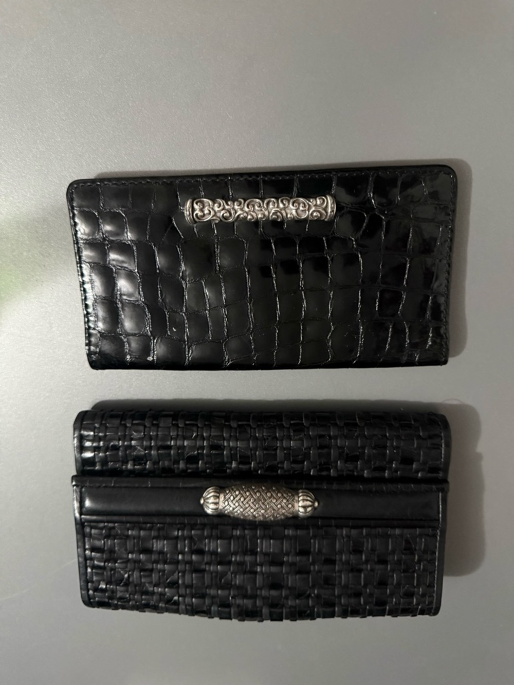 Vintage Brighton & Woven Leather Wallets with Silver Accents Matching Checkbook
